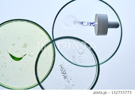 Textures of cosmetics in petri dishes. Textures of cosmetics in petri dishes. 132755773