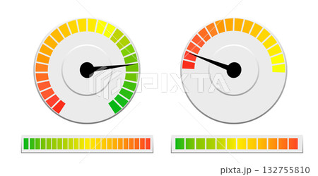 Business credit score vector speedometers. Credit score poor and good rating 132755810