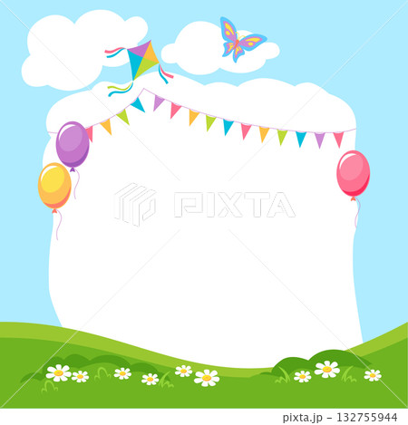 Colorful summer frame with balloons and kite for children's design Colorful summer frame with balloons and kite for children's design 132755944