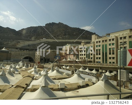 Mina Tent City with Urban and Mountain Backdrop Mina Tent City with Urban and Mountain Backdrop 132756243