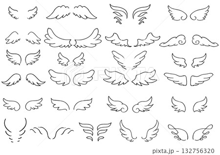 可愛い天使の羽のベクターセット｜ハート・フレーム・バレンタイン・ウェディング装飾素材 132756320