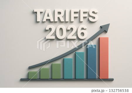 Rising tariffs chart with upward arrow for 2026, concept for economy Rising tariffs chart with upward arrow for 2026, concept for economy 132756538
