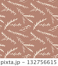 Seamless pattern with fir and holly branches on warm brown background creating cozy natural winter texture 132756615