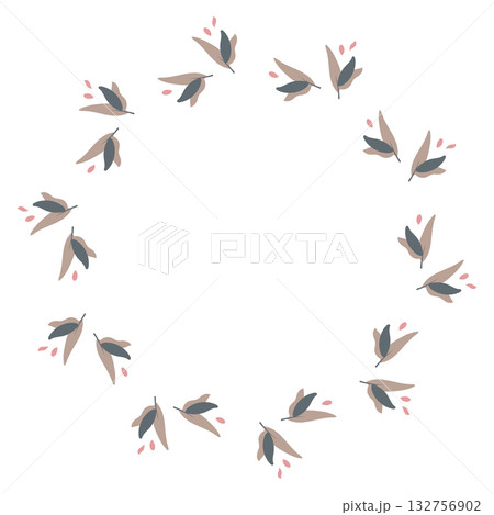 Minimal wreath with beige grey leaves and pink accents 132756902