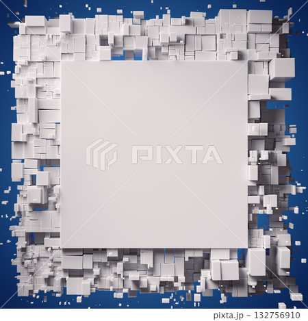 Fragmented Dimensions: A Contrast of White Cubes Against a Blue Canvas 132756910