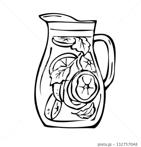 Outline black doodle with lemonade on white background 132757048