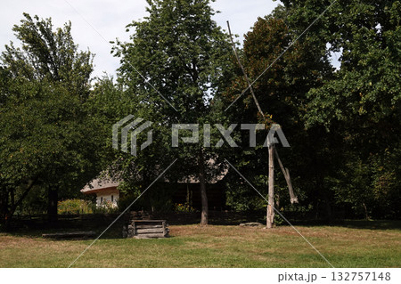 Kyiv, Ukraine, September 30, 2021: The Stork Well at the Pirogovo National Museum of Folk Architecture and Rural Life of Ukraine in Kyiv 132757148