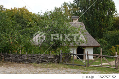 Kyiv, Ukraine, September 1, 2025: An ancient Ukrainian house in the Pirogovo National Museum of Folk Architecture and Rural Life of Ukraine in Kyiv 132757152
