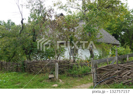 Kyiv, Ukraine, September 1, 2025: An ancient Ukrainian house in the Pirogovo National Museum of Folk Architecture and Rural Life of Ukraine in Kyiv Kyiv, Ukraine, September 1, 2025: An ancient Ukrainian house in the Pirogovo National Museum of Folk Architecture and Rural Life of Ukraine in Kyiv 132757157