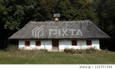 Kyiv, Ukraine, September 1, 2025: An ancient Ukrainian house in the Pirogovo National Museum of Folk Architecture and Rural Life of Ukraine in Kyiv 132757164