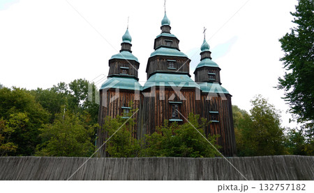 Kyiv, Ukraine, September 1, 2025: The wooden Church of St. Nicholas in the Pirogovo Museum in Kyiv 132757182