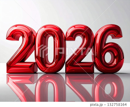 Holiday design. 2026 in large numbers on a white background. Red with a shiny effect. Symbol of New Year. Holiday design. 2026 in large numbers on a white background. Red with a shiny effect. Symbol of New Year. 132758164