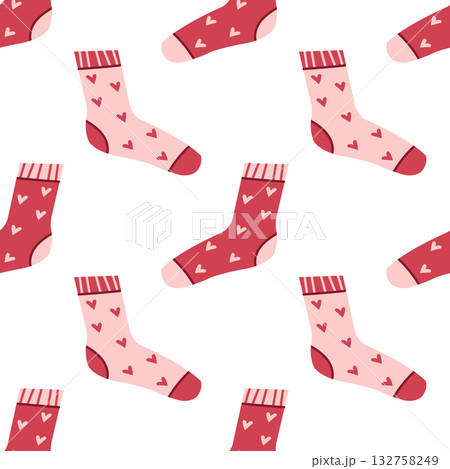 A cute seamless pattern with fun pink socks. Wrapping paper, packaging, textile, background template 132758249