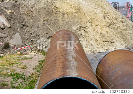 Construction.Round metal steel pipe for sewerage, water transmission Construction.Round metal steel pipe for sewerage, water transmission 132758320