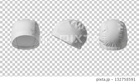 White fabric swimming cap mockup shown in three different views for professional sport gear 132758591