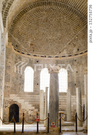 Details and interior of St. Nicholas Church museum, East Roman basilica church of ancient city Myra.Ancient Byzantine Greek Church of Saint Nicholas located in the modern town of Demre. Details and interior of St. Nicholas Church museum, East Roman basilica church of ancient city Myra.Ancient Byzantine Greek Church of Saint Nicholas located in the modern town of Demre. 132758736