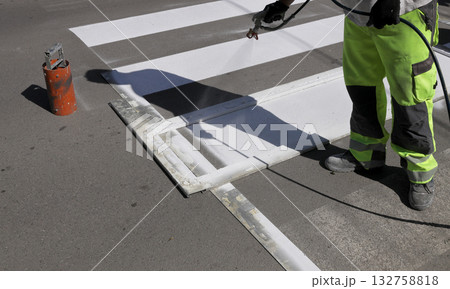 Crosswalk repairing and painting Crosswalk repairing and painting 132758818