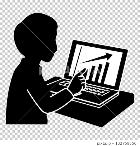 Silhouette of a person analyzing data by pointing at a graph on a computer screen 132759550