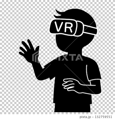 Silhouette of a child wearing VR goggles Silhouette of a child wearing VR goggles 132759551