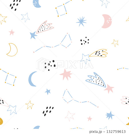 Cute Space Seamless Pattern - Stars, Moon and Comet Background 132759613