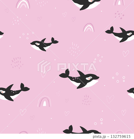 Adorable Killer Whale and Rainbow Print for Girls' Nursery. Adorable Killer Whale and Rainbow Print for Girls' Nursery. 132759615