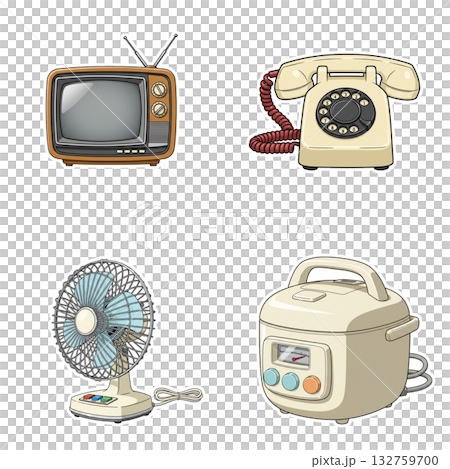 Showa retro appliance set (TV, telephone, electric fan, rice cooker) Showa retro appliance set (TV, telephone, electric fan, rice cooker) 132759700