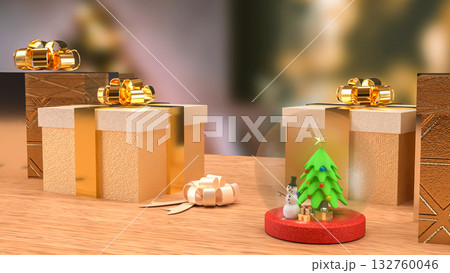 The Snow man and Christmas tree for Holiday or new year concept 3d Rendering. 132760046