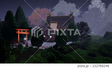 アニメーションの背景に使える『夜の神社』 132760246
