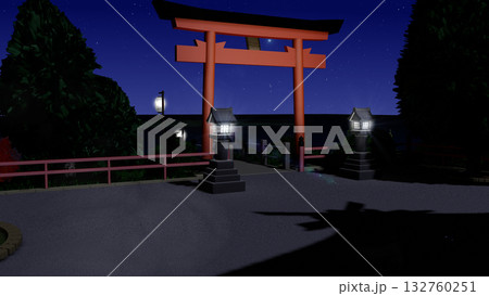 アニメーションの背景に使える『夜の神社』 アニメーションの背景に使える『夜の神社』 132760251