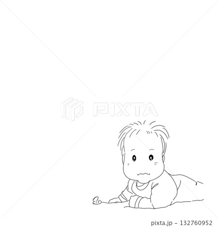 きょとんとする赤ちゃん(線画) Baby with a curious expression (li きょとんとする赤ちゃん(線画) Baby with a curious expression (li 132760952