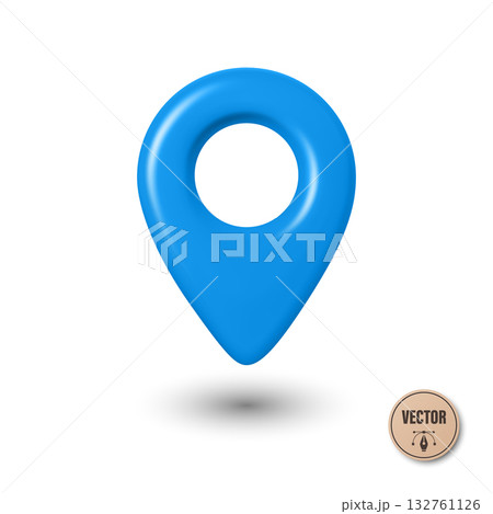 Vector 3d Realistic Blue Map Pin Icon. Location Marker with Hole. Map Pin Symbol, Map Pin Badge for GPS, Navigation, Address, Place Pointer 132761126