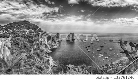 View over Marina Piccola and Faraglioni, iconic landmarks, Capri, Italy 132761246