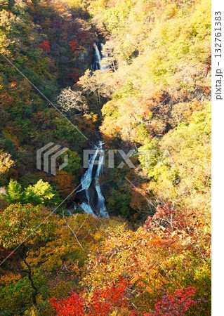 日光の秋　霧降の滝　紅葉の風景 132761383