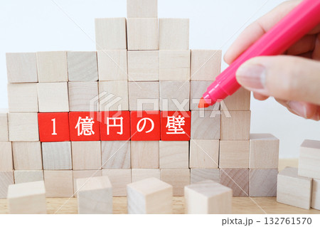 「1億円の壁」を示すブロック構図。高所得者の税負担問題イメージ。 「1億円の壁」を示すブロック構図。高所得者の税負担問題イメージ。 132761570