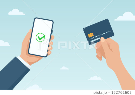 Online Payment. Vector Illustration with Smartphone and Credit Card. Mobile Banking and Digital Transaction Concept. Secure Online Payment Vector Design for E-Commerce, Money Transfer 132761605
