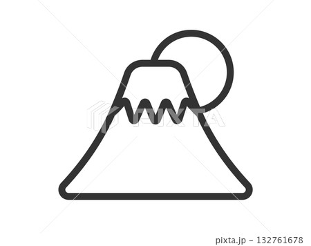 富士山と初日の出のアイコン（線画）のイラスト 132761678