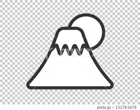 富士山と初日の出のアイコン（線画）のイラスト 132761678