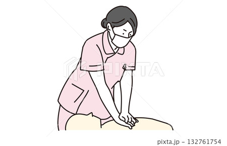 心臓マッサージをする看護師のイラスト素材 132761754