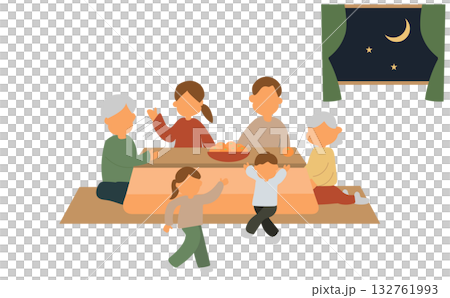 一家人在暖桌旁其樂融融的插圖 132761993
