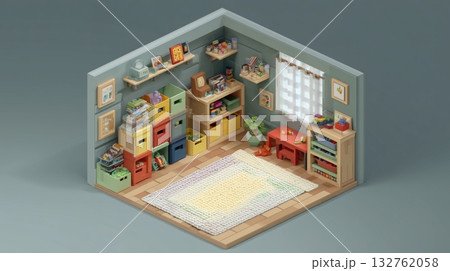 整然としたおもちゃ部屋のイソメトリックイラスト 132762058