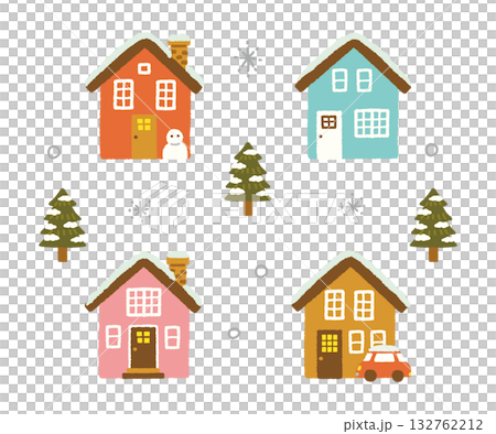 Snow house street winter scenery illustration hand-drawn simple Scandinavian style material 132762212
