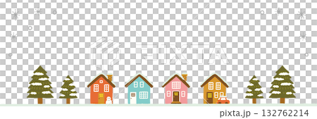 雪屋街道冬季風景背景插圖，手繪簡約北歐風格素材 132762214