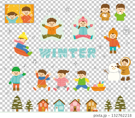Winter Children Snow Winter Holiday Set Illustration Hand-drawn Snow Play Winter Clothes Material Winter Children Snow Winter Holiday Set Illustration Hand-drawn Snow Play Winter Clothes Material 132762218