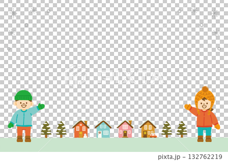 Children's Snow Townscape Winter Background Illustration Hand-drawn Simple Scandinavian Style Material 132762219