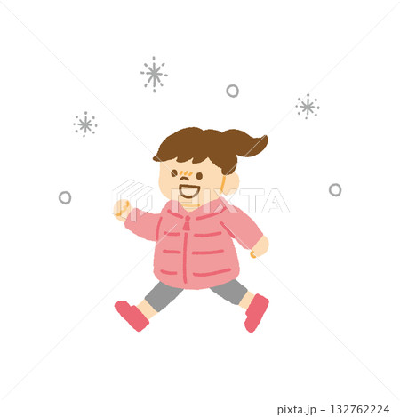 雪遊び 子ども ダウンジャケット 冬 冬休み イラスト 手描き 132762224