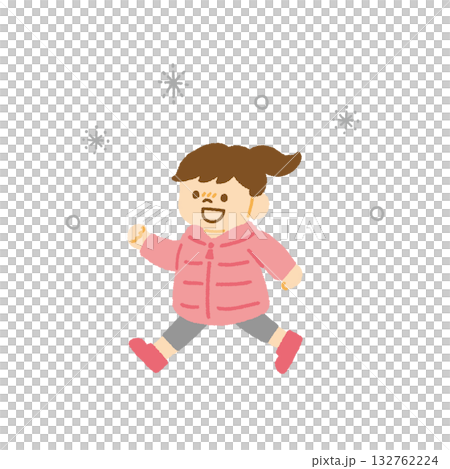 雪遊び 子ども ダウンジャケット 冬 冬休み イラスト 手描き 132762224