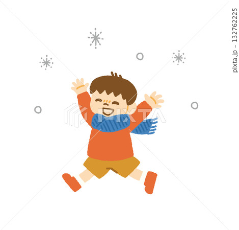 雪遊び 子ども 薄着 マフラー 冬 冬休み イラスト 手描き 132762225