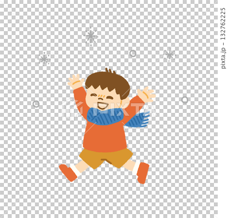 雪遊び 子ども 薄着 マフラー 冬 冬休み イラスト 手描き 132762225