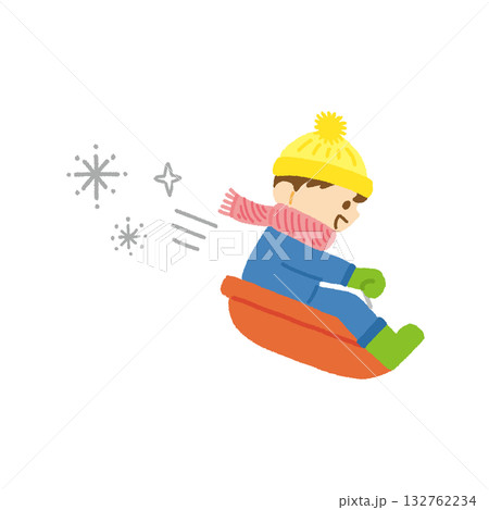 子ども そり遊び 雪 冬 冬休み イラスト 手描き 子ども そり遊び 雪 冬 冬休み イラスト 手描き 132762234