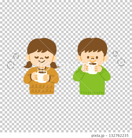 子供 ホットココア 飲む 冬 暖かい イラスト 手描き 132762235